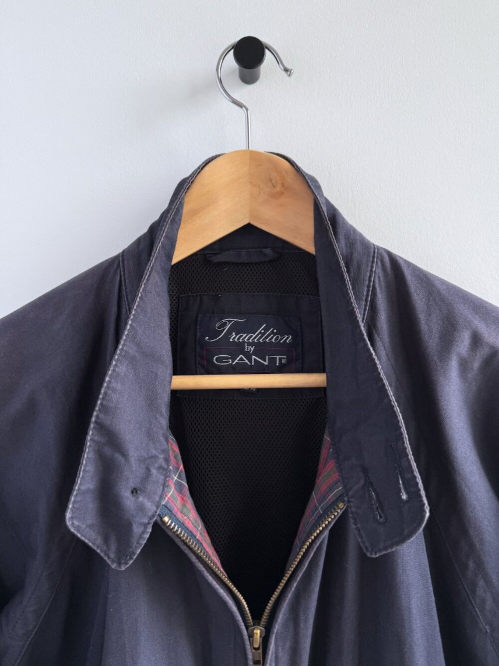 Gant Harrington Jacket Navy Cotton Tartan Plaid Lined Vintage 90s Bomber XL - Picture 3 of 10